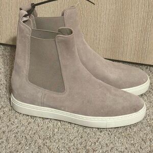 Vince High Top Comfort Taupe Suede Slip-On Sneakers